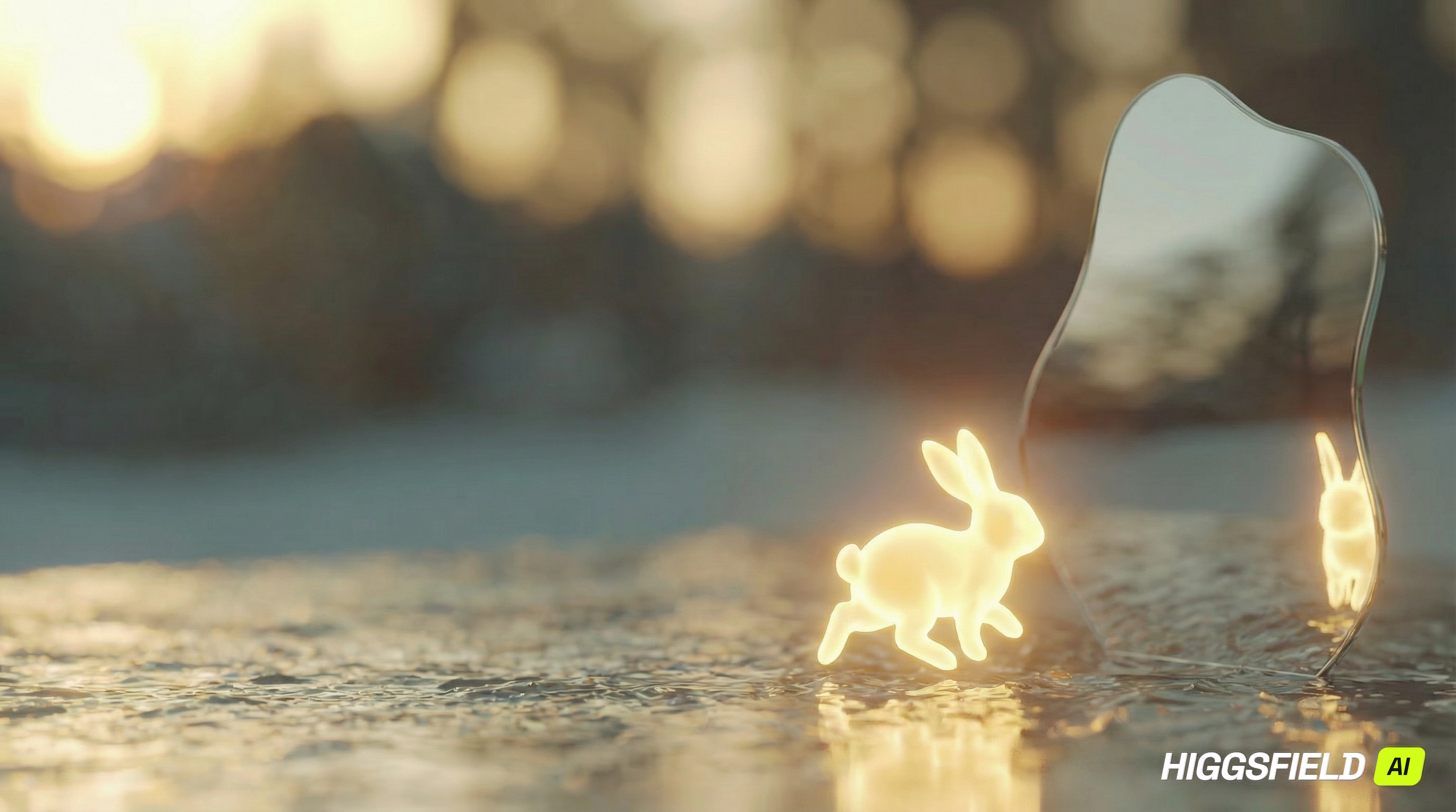 Фигурное зеркало с зелёной рамкой, лежащее на асфальте